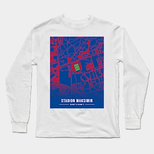 Maksimir Stadion Blue Map Design Long Sleeve T-Shirt